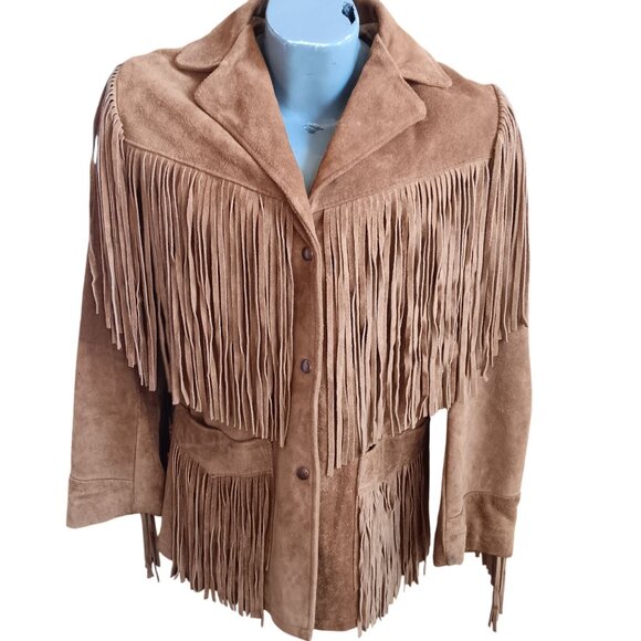 Vintage Women's Fringe Jacket sz 12 Schott Suede Leather Western Hippy USA 80's - Picture 2 of 8